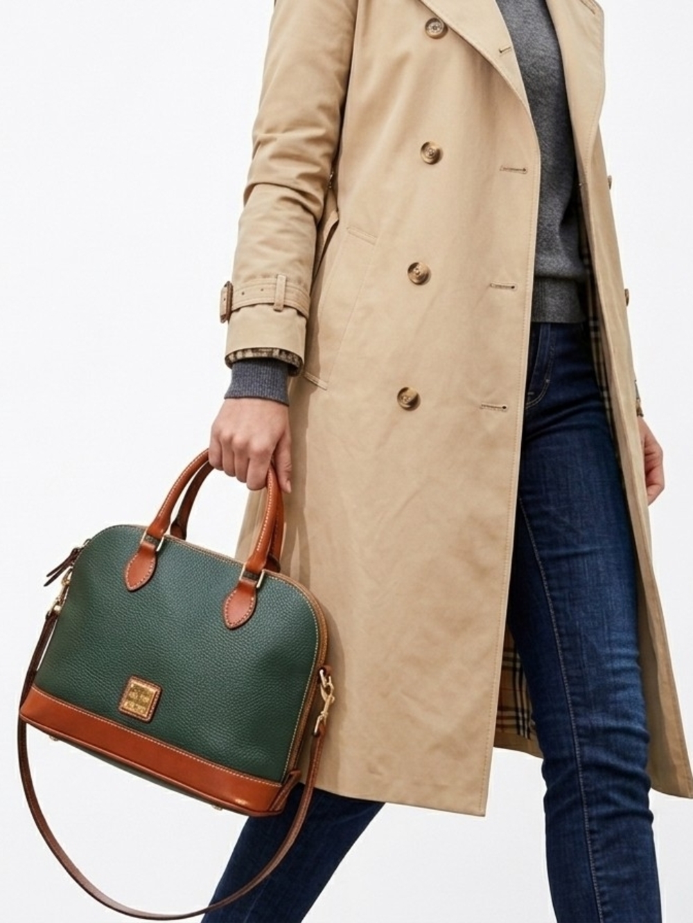 Dooney & Bourke Pebble Grain Zip Zip Satchel - Green & British Tan